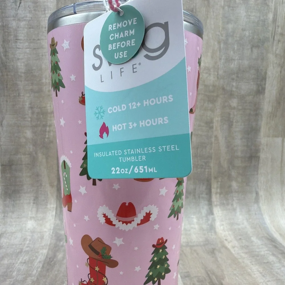 Swig Life 22oz Howdy Holidays Pink Christmas Tumbler NEW Texas Cowboy Boots